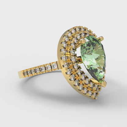 2.48 cttw Zirconia Simulated Green Diamond Hidden Halo Engagement Ring - Solid Yellow Gold (VVS1, Pear Cut,10X7mm )