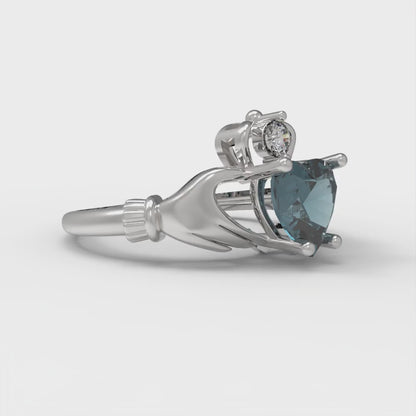 1.05 cttw Natural London Blue Topaz Celtic Claddagh Engagement Ring - Solid Gold (Heart Cut,6.5mm)