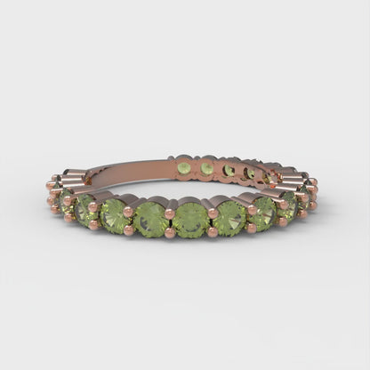 1.2 cttw Natural Peridot Round Cut Rose Gold Eternity Wedding Band