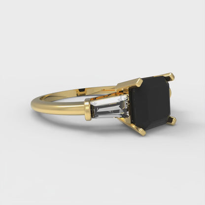1.62 cttw Natural Onyx Three-Stone Engagement Ring - Solid Gold (Square Emerald Cut,6.5X6.5mm)