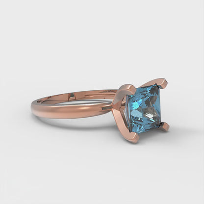 2 cttw Natural Aquamarine Solitaire  Engagement Ring - Solid  Rose Gold  (VVS1, Princess Cut,7.0mm)