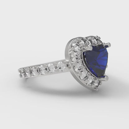 2.03 cttw Simulated Blue Sapphire Hidden Halo Engagement Ring - Solid Gold (Heart Cut,7.0mm)