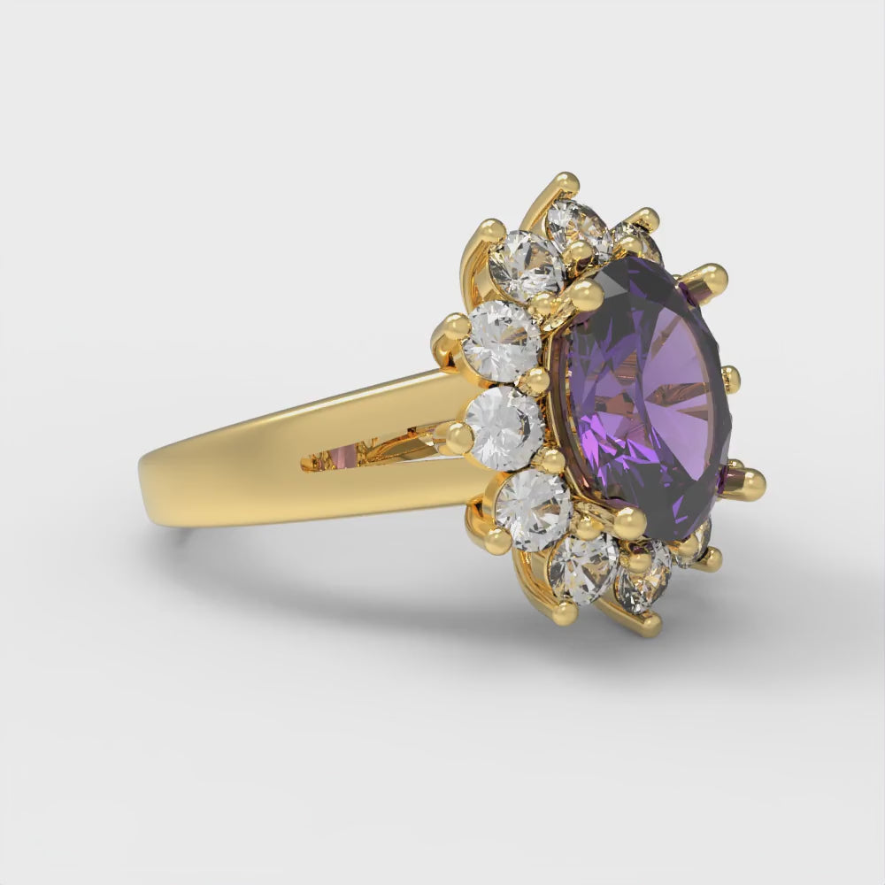 2.72 cttw Natural Amethyst Hidden Halo Engagement Ring - Solid Gold (Oval Cut,9x7mm)