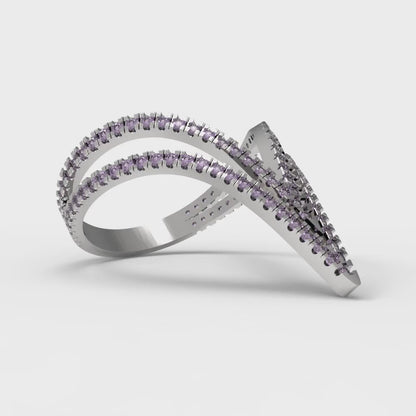0.525 cttw Natural Amethyst Statement Engagement Ring - Solid White Gold (VVS1, Round Cut,1.0mm)
