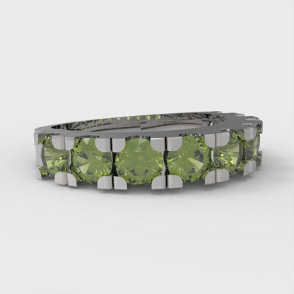 1.53 cttw Natural Peridot Round Cut White Gold Eternity Wedding Band
