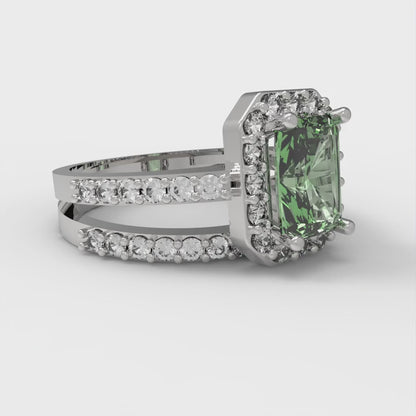 1.92 cttw Zirconia Simulated Green Diamond Solitaire with Zirconia Simulated Diamond Accents Engagement Ring - Solid Gold (VVS1, Emerald Cut,7.5X5.5mm)