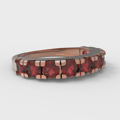 1 cttw Natural Garnet Round Cut Rose Gold Eternity Wedding Band