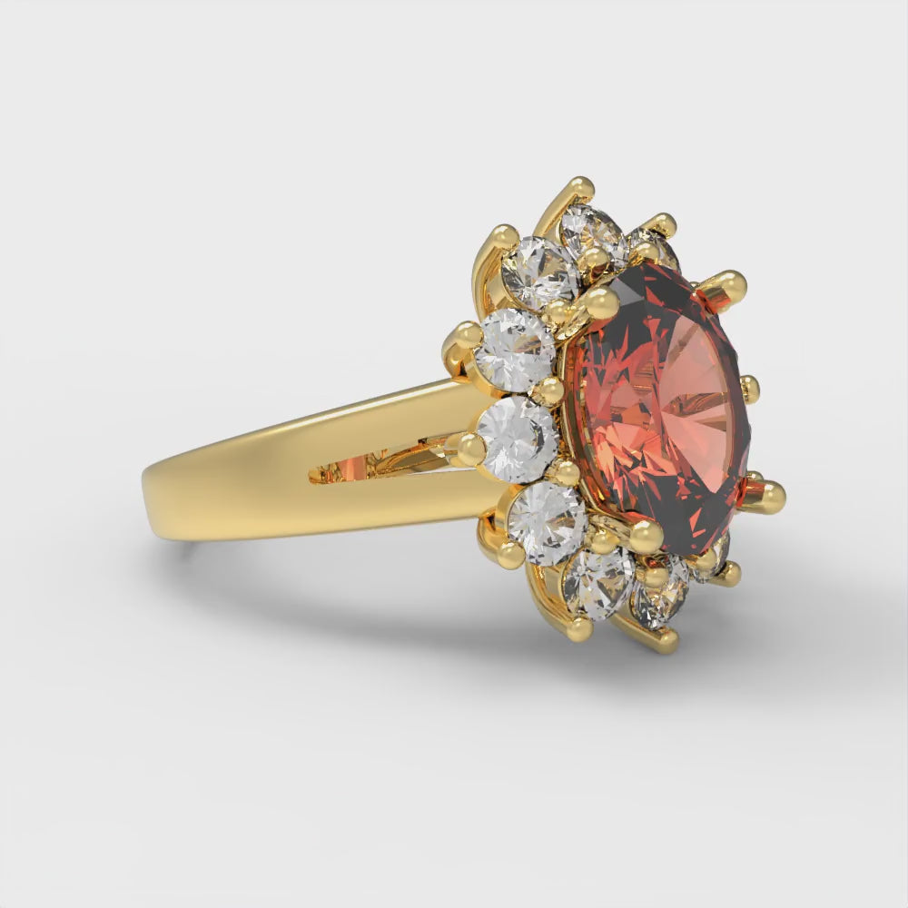 2.72 cttw Zirconia Simulated Red Diamond Hidden Halo Engagement Ring - Solid Gold (VVS1, Oval Cut,9x7mm)