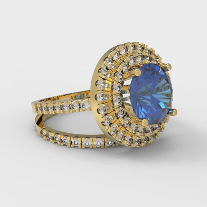 2.73 cttw Round Cut Simulated Tanzanite Bridal Set - Solid Yellow Gold Engagement Ring & Wedding Band