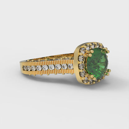 2.37 cttw Simulated Emerald Hidden Halo Engagement Ring - Solid Gold (Round Cut,7.5mm)