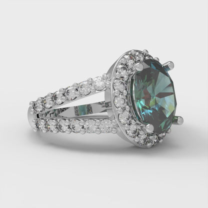 2.6 cttw Blue Moissanite Solitaire with Zirconia Simulated Diamond Accents Engagement Ring - Solid Gold (Oval Cut,9x7mm)