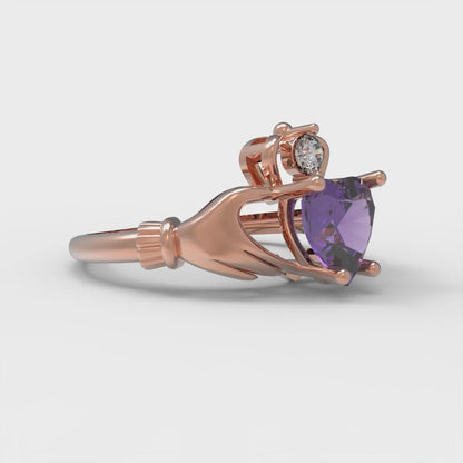1.06 cttw Natural Amethyst Celtic Claddagh Engagement Ring - Solid Gold (Heart Cut,6.5mm)
