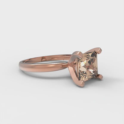 2 cttw Yellow Moissanite Solitaire  Engagement Ring - Solid  Rose Gold  (VVS1, Princess Cut,7.0mm)