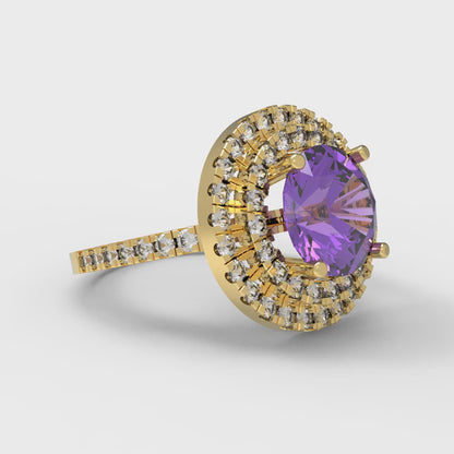 2.6 cttw Simulated Alexandrite Hidden Halo Engagement Ring - Solid Gold (Round Cut,8.0mm)