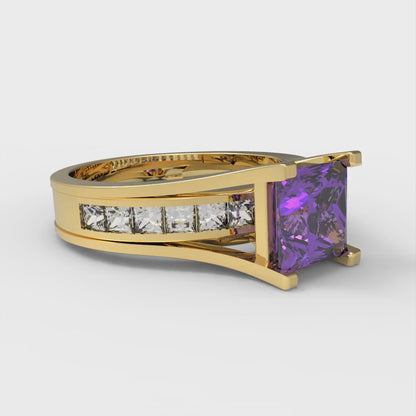 2.28 cttw Princess Cut Simulated Alexandrite Bridal Set - Solid Yellow Gold Engagement Ring & Wedding Band