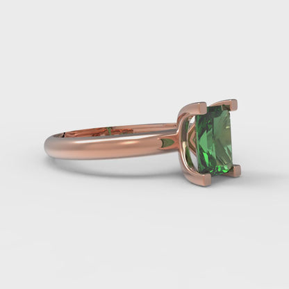 1 cttw Simulated Emerald Solitaire  Engagement Ring - Solid Gold (Emerald Cut,7X5mm)