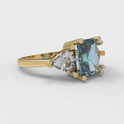 2.82 cttw Natural Swiss Blue Topaz Three-Stone Engagement Ring - Solid Gold (Emerald Cut,8x6mm)