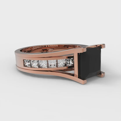 2.28 cttw Princess Cut Natural Onyx Bridal Set - Solid Rose Gold Engagement Ring & Wedding Band