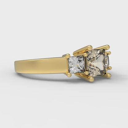 1.11 cttw Natural Morganite Three-Stone Engagement Ring - Solid Gold (Princess Cut,5.0mm)