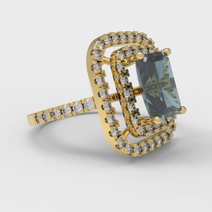 2.62 cttw Natural London Blue Topaz Hidden Halo Engagement Ring - Solid Yellow Gold (VVS1, Emerald Cut,8X6.0mm)