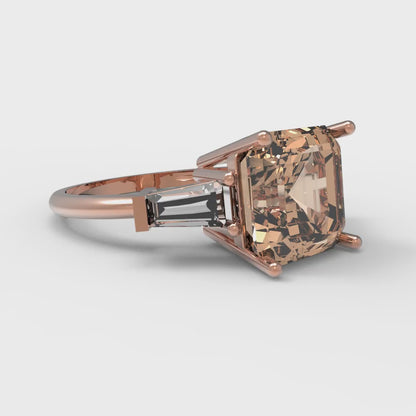 3 cttw Yellow Moissanite Three-Stone Engagement Ring - Solid Gold (Asscher Cut,8.0mm)