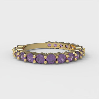 1.2 cttw Natural Amethyst Round Cut Yellow Gold Eternity Wedding Band