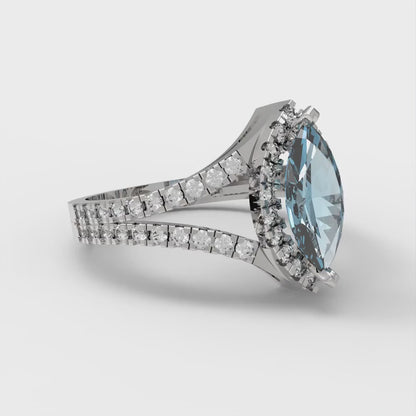 1.2 cttw Natural Aquamarine Hidden Halo Engagement Ring - Solid Gold (Marquise Cut,9x4.5mm)