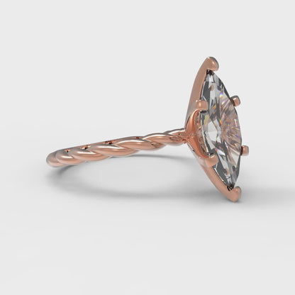 2 cttw Certified Moissanite Solitaire  Engagement Ring - Solid Gold (VVS1, D-F,Marquise Cut,12x6mm )