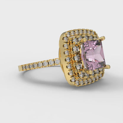 2.07 cttw Zirconia Simulated Pink Diamond Hidden Halo Engagement Ring - Solid Yellow Gold (VVS1, Princess Cut,6.5mm)