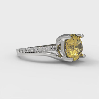 1.71 cttw Natural Citrine Solitaire with Zirconia Simulated Diamond Accents Engagement Ring - Solid White Gold (VVS1, Round Cut,7.5mm)