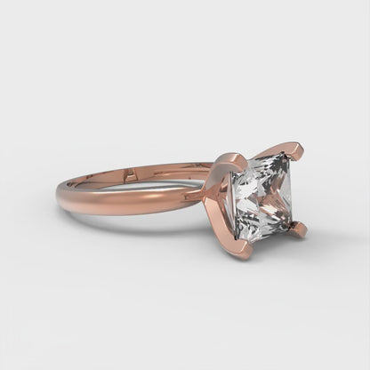 2 cttw White Sapphire Solitaire  Engagement Ring - Solid  Rose Gold  (VVS1, Princess Cut,7.0mm)