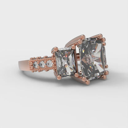 4.27 cttw White Sapphire Three-Stone Engagement Ring - Solid Gold (Emerald Cut,9x7mm)