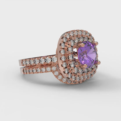 1.7825 cttw Round Cut Simulated Alexandrite Bridal Set - Solid Rose Gold Engagement Ring & Wedding Band