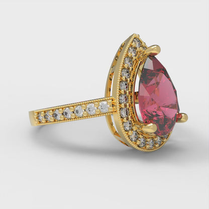 2.36 cttw Simulated Pink Tourmaline Hidden Halo Engagement Ring - Solid Gold (Pear Cut,10x7mm)