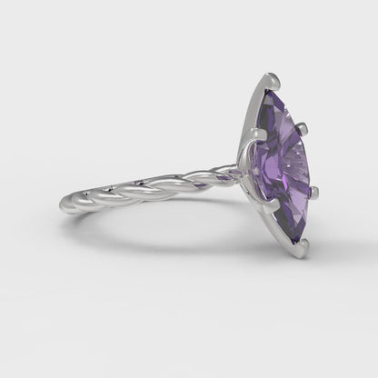 2 cttw Natural Amethyst Solitaire  Engagement Ring - Solid Gold (Marquise Cut,12x6mm )