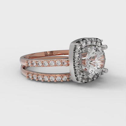 1.495 cttw Round Cut Moissanite Bridal Set - Solid Rose/White Gold Engagement Ring & Wedding Band