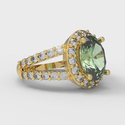 2.6 cttw Zirconia Simulated Green Diamond Hidden Halo Engagement Ring - Solid Gold (VVS1, Oval Cut,9x7mm)