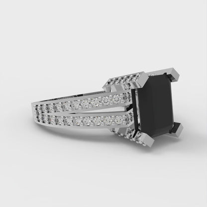 2.35 cttw Natural Onyx Solitaire with Zirconia Simulated Diamond Accents Engagement Ring - Solid Gold (Emerald Cut,8x6mm)