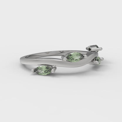 0.4 cttw Simulated Green Diamond Marquise Cut White Gold Eternity Wedding Band