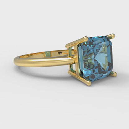 2.5 cttw Natural Sky Blue Topaz Solitaire  Engagement Ring - Solid Gold (Asscher Cut,8.0mm)