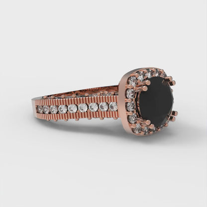 2.37 cttw Natural Onyx Hidden Halo Engagement Ring - Solid Gold (Round Cut,7.5mm)