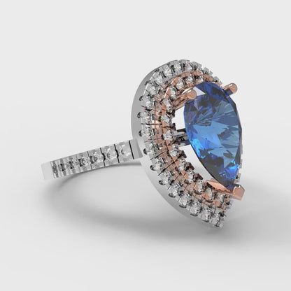 2.48 cttw Simulated Tanzanite Hidden Halo Engagement Ring - Solid White/Rose Gold (VVS1, Pear Cut,10X7mm )