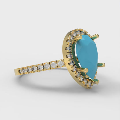 2.38 cttw Simulated Turquoise Hidden Halo Engagement Ring - Solid Gold (Pear Cut,10x7mm )