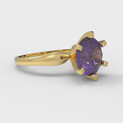 2.5 cttw Natural Amethyst Solitaire  Engagement Ring - Solid Yellow Gold (VVS1, Round Cut,8.5mm)