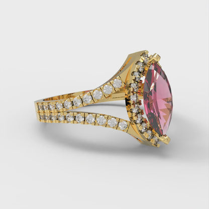 1.2 cttw Simulated Ruby Hidden Halo Engagement Ring - Solid Gold (Marquise Cut,9x4.5mm)