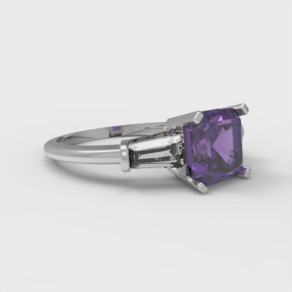1.62 cttw Natural Amethyst Three-Stone Engagement Ring - Solid Gold (Square Emerald Cut,6.5X6.5mm)