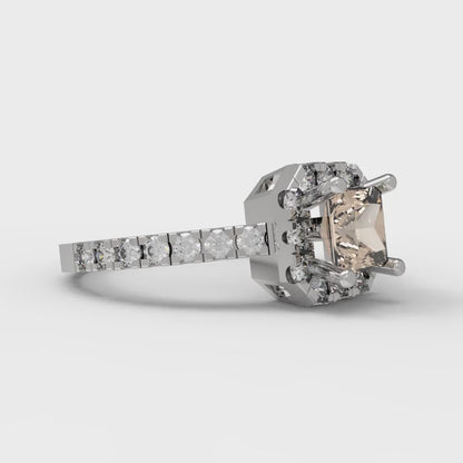 0.89 cttw Yellow Moissanite Hidden Halo Engagement Ring - Solid Gold (Princess Cut,4.5mm)