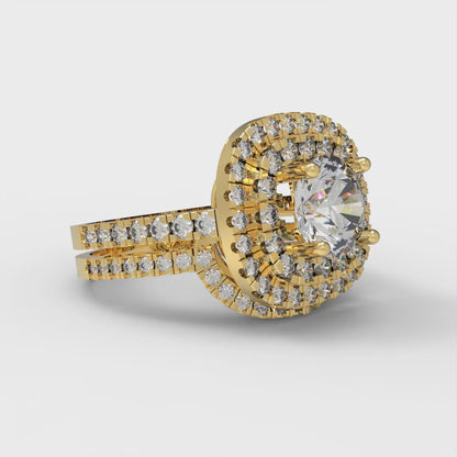 1.7825 cttw Round Cut White Sapphire Bridal Set - Solid Yellow Gold Engagement Ring & Wedding Band