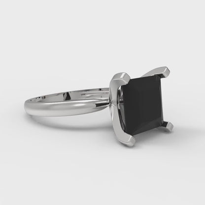 3 cttw Natural Onyx Solitaire  Engagement Ring - Solid Gold (Princess Cut,8.0mm)