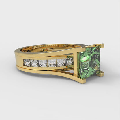 2.28 cttw Princess Cut Simulated Green Diamond Bridal Set - Solid Yellow Gold Engagement Ring & Wedding Band